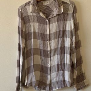 Women's Plaid Button Down Shirt - Brown and White